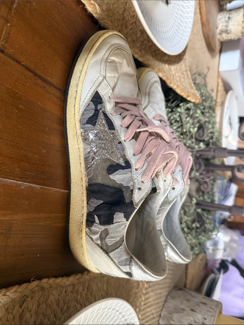 Golden Goose Camouflage Sneakers with Glitter Star